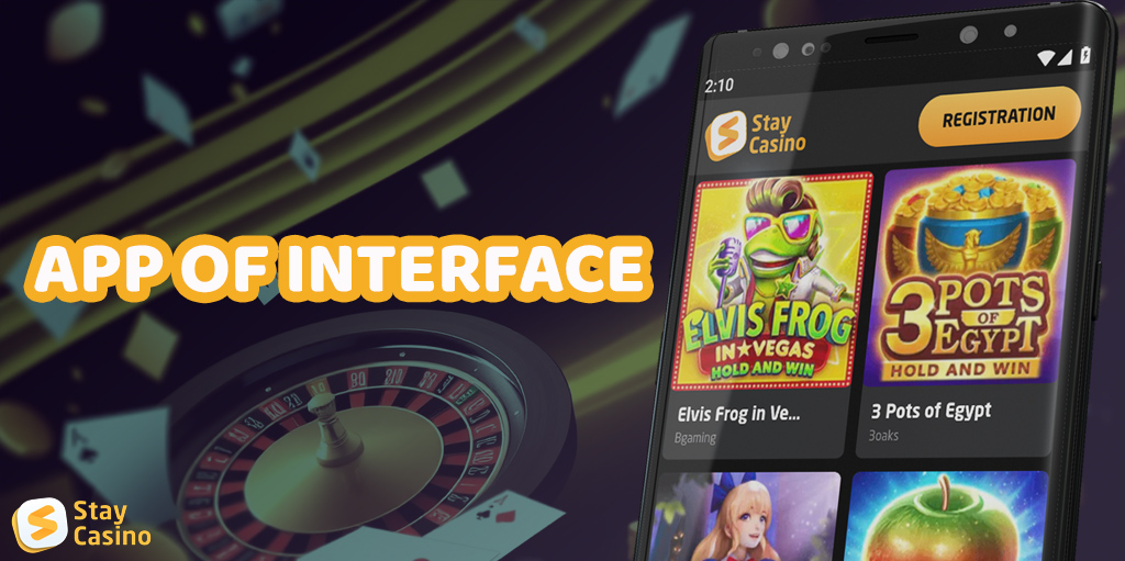 Description of the StayCasino mobile application interface.